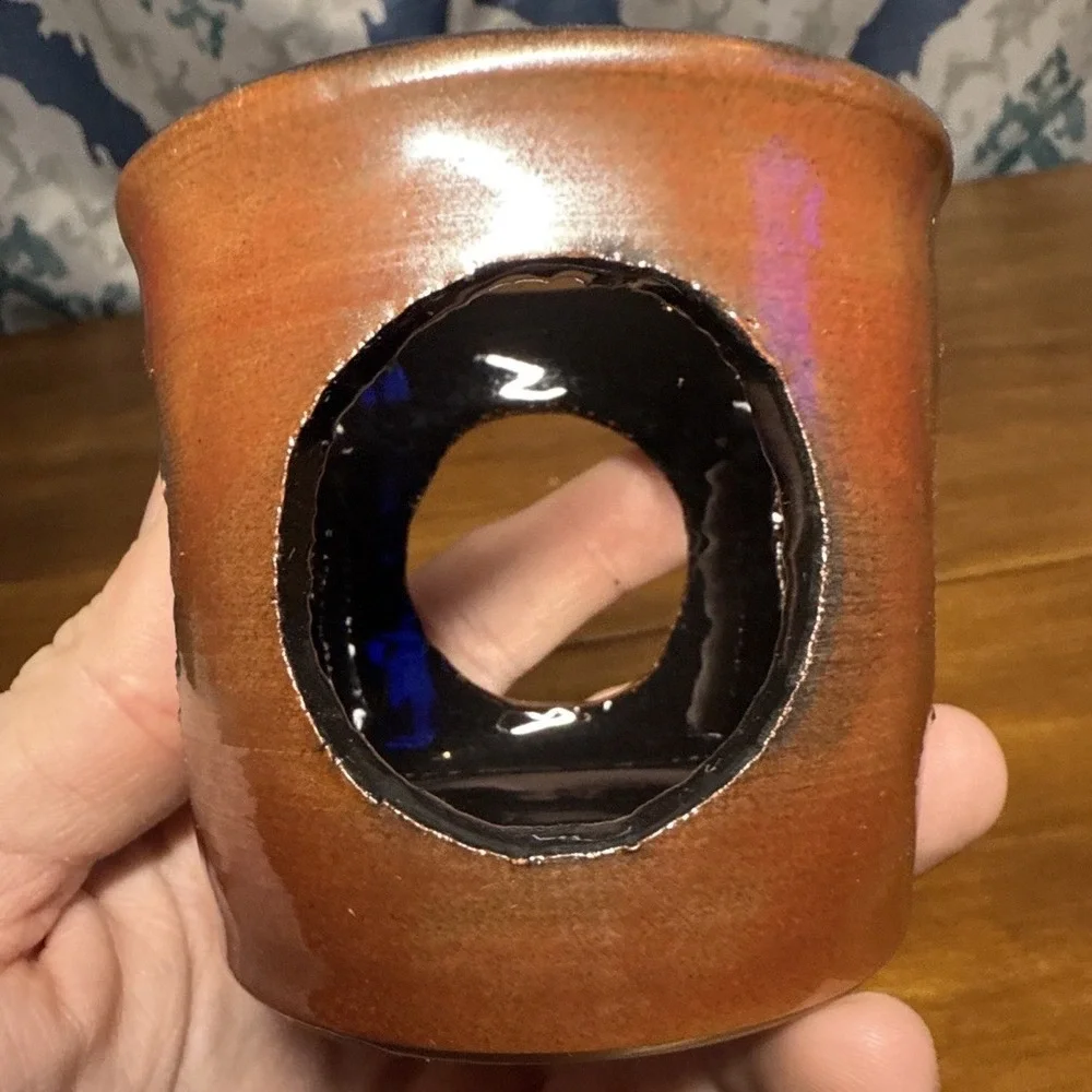 Vintage‎ Terra-cotta tea light candle holder 1992 Red/ Black